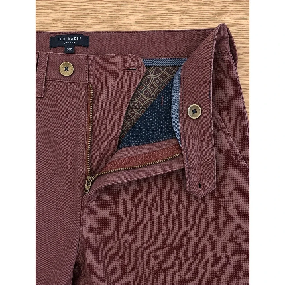 Ted Baker London Chino Pants Mens 30R 30x30 Burgundy Maroon Slim Cotton EUC